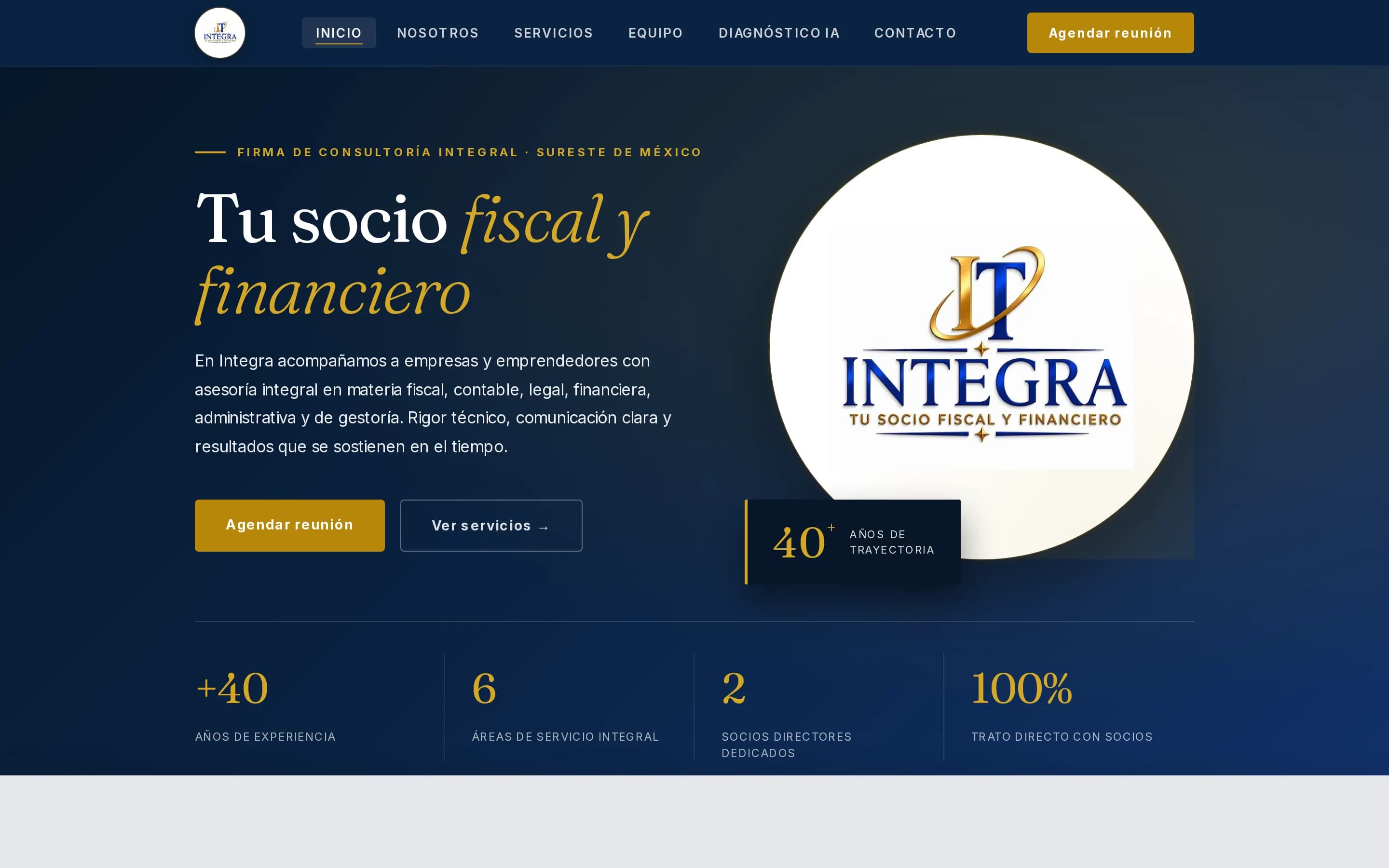 Captura de pantalla del sitio web de Integra Tax & Consulting